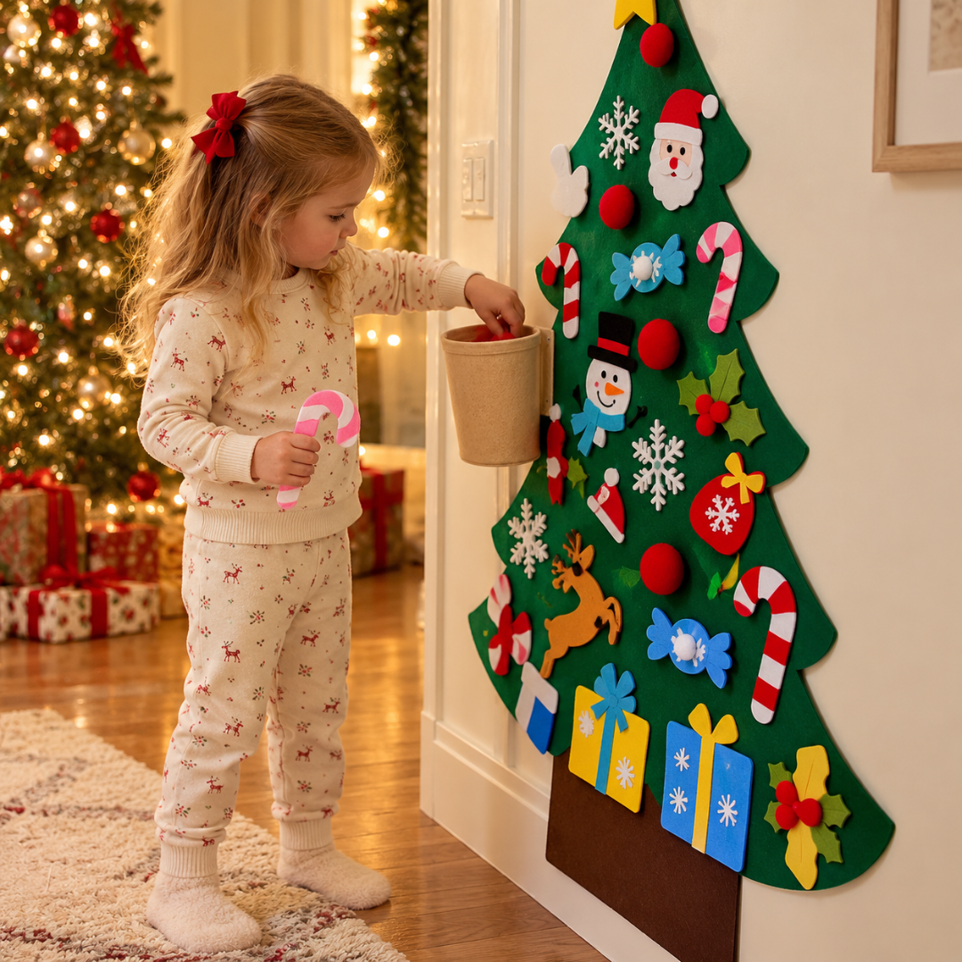 Child decorating felt Christmas tree